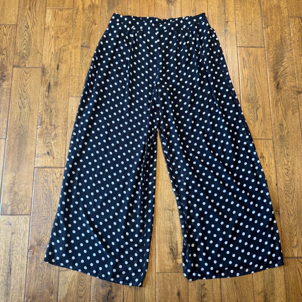New Directions Soft Wide Leg Pants Black And White Polka Dot Boho Womens Sz L